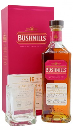 Bushmills Glass & Single Malt Rare Irish 16 year old